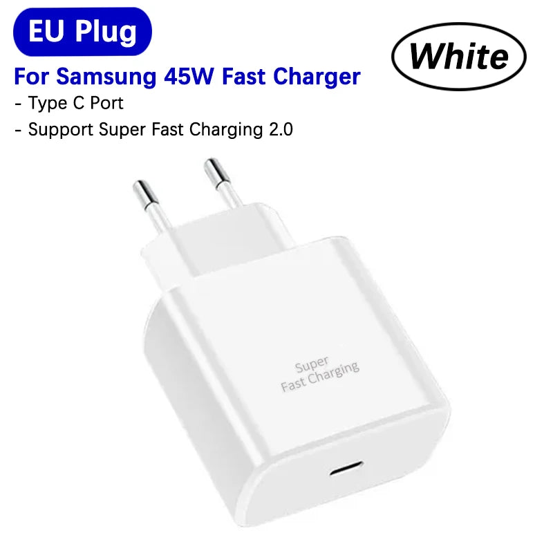 Carregador Samsung Super Rápido 45w PD Adaptador UE EUA Tipo C para Galaxy S26 S25 FE S24 Ultra S23 Plus A55 A56 M55 Tab S11 S10