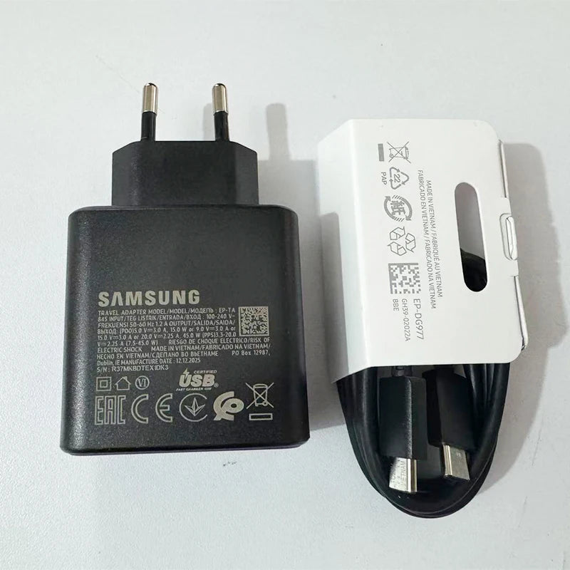 Carregador Samsung Super Rápido 45w PD Adaptador UE EUA Tipo C para Galaxy S26 S25 FE S24 Ultra S23 Plus A55 A56 M55 Tab S11 S10