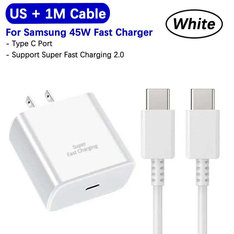 Carregador Samsung Super Rápido 45w PD Adaptador UE EUA Tipo C para Galaxy S26 S25 FE S24 Ultra S23 Plus A55 A56 M55 Tab S11 S10
