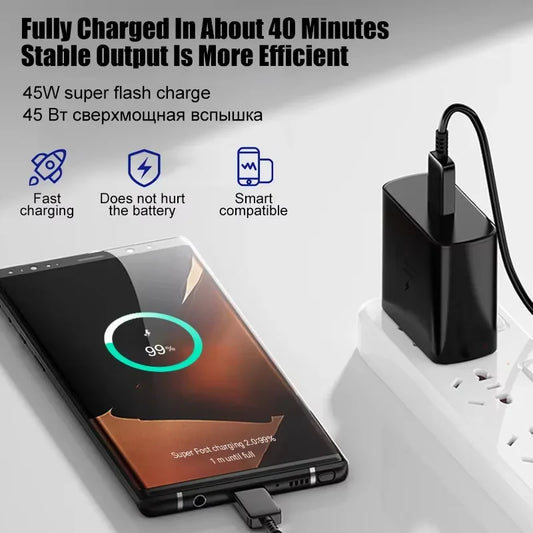 Carregador Samsung Super Rápido 45w PD Adaptador UE EUA Tipo C para Galaxy S26 S25 FE S24 Ultra S23 Plus A55 A56 M55 Tab S11 S10