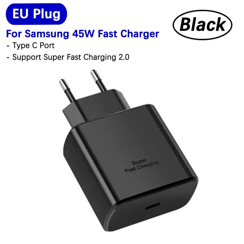 Carregador Samsung Super Rápido 45w PD Adaptador UE EUA Tipo C para Galaxy S26 S25 FE S24 Ultra S23 Plus A55 A56 M55 Tab S11 S10