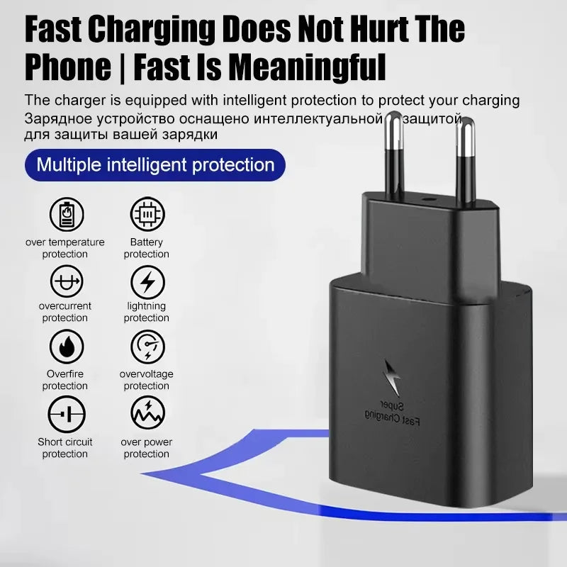 Carregador Samsung Super Rápido 45w PD Adaptador UE EUA Tipo C para Galaxy S26 S25 FE S24 Ultra S23 Plus A55 A56 M55 Tab S11 S10