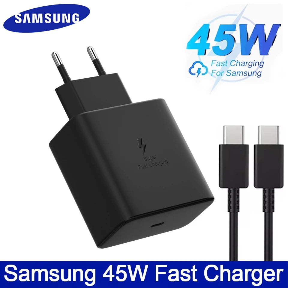 Carregador Samsung Super Rápido 45w PD Adaptador UE EUA Tipo C para Galaxy S26 S25 FE S24 Ultra S23 Plus A55 A56 M55 Tab S11 S10