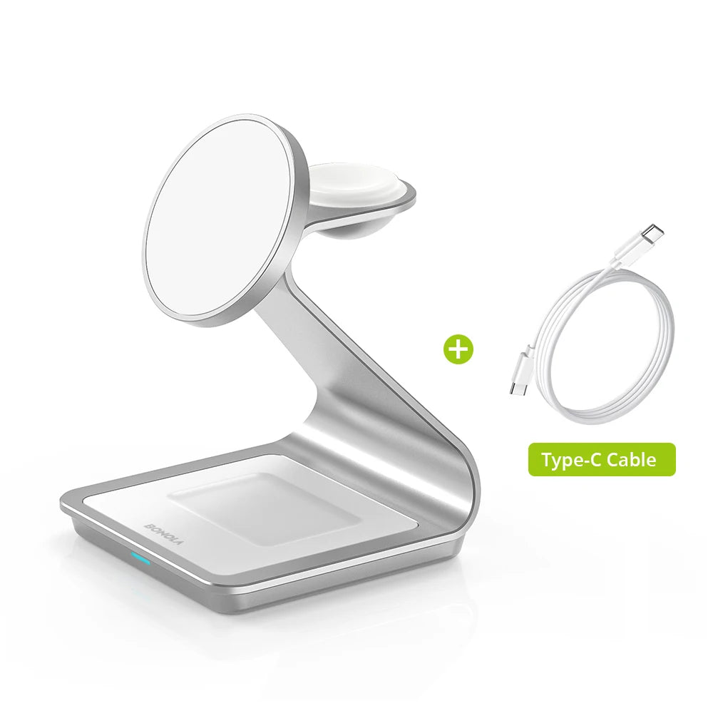 Carregador sem fio 3 em 1 Bonola Magnetic para iPhone 17/16/15/13/14/12 Estação de carregamento sem fio de 30 W para Apple Watch/AirPods Pro