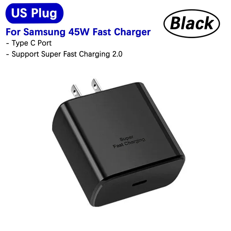 Carregador Samsung Super Rápido 45w PD Adaptador UE EUA Tipo C para Galaxy S26 S25 FE S24 Ultra S23 Plus A55 A56 M55 Tab S11 S10