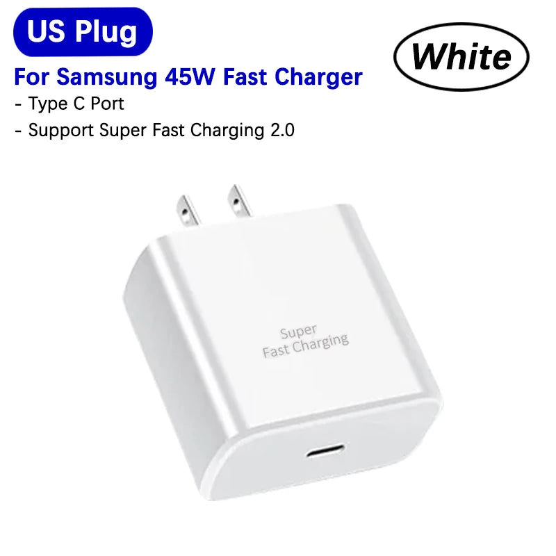 Carregador Samsung Super Rápido 45w PD Adaptador UE EUA Tipo C para Galaxy S26 S25 FE S24 Ultra S23 Plus A55 A56 M55 Tab S11 S10
