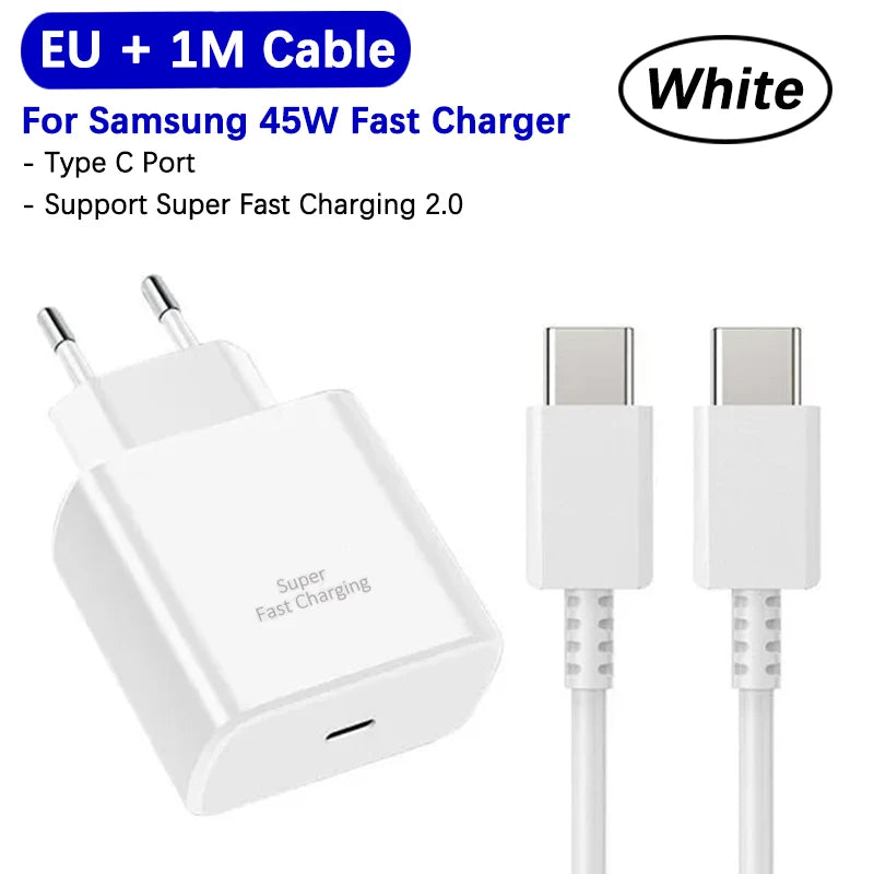 Carregador Samsung Super Rápido 45w PD Adaptador UE EUA Tipo C para Galaxy S26 S25 FE S24 Ultra S23 Plus A55 A56 M55 Tab S11 S10