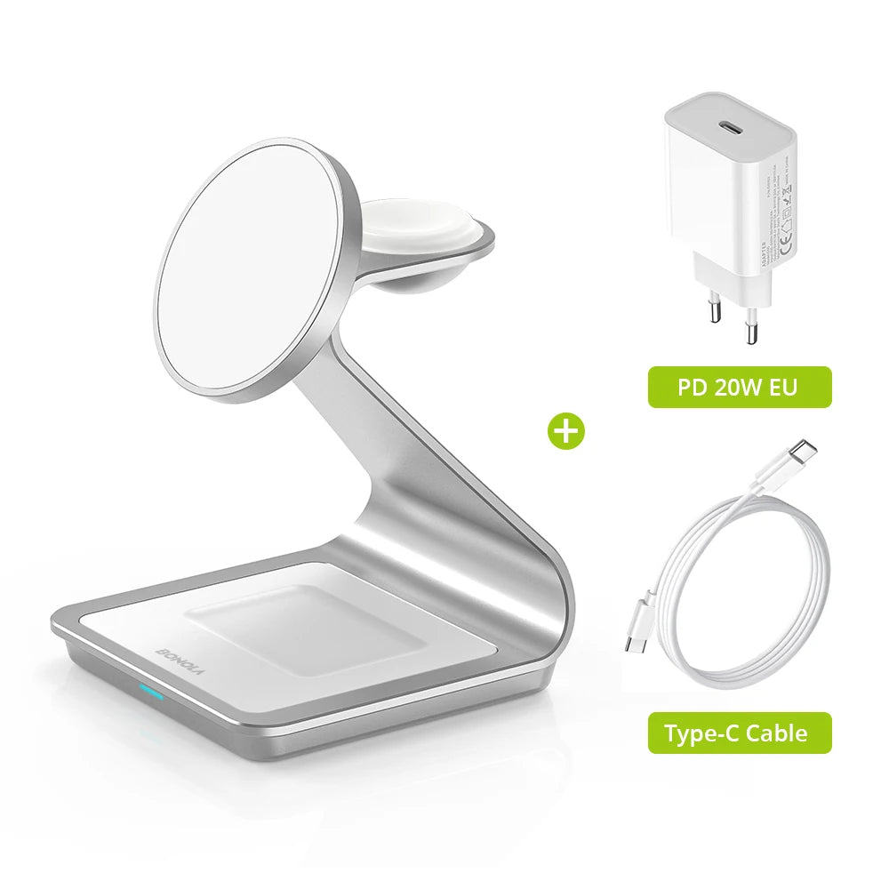 Carregador sem fio 3 em 1 Bonola Magnetic para iPhone 17/16/15/13/14/12 Estação de carregamento sem fio de 30 W para Apple Watch/AirPods Pro