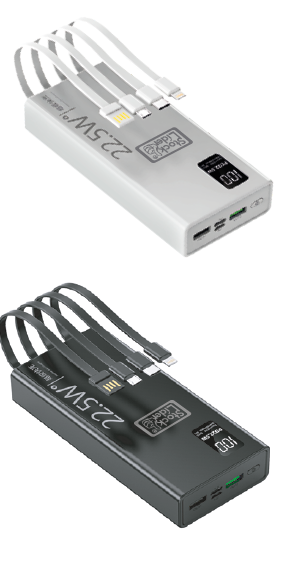 PowerBank Ultimate 20.000mAh | 22,5W com 5 Saídas e Cabos Integrados